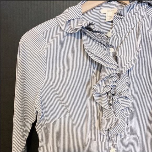 J.CREW Striped Frances Tuxedo Ruffle Button Up Top - Picture 5 of 6
